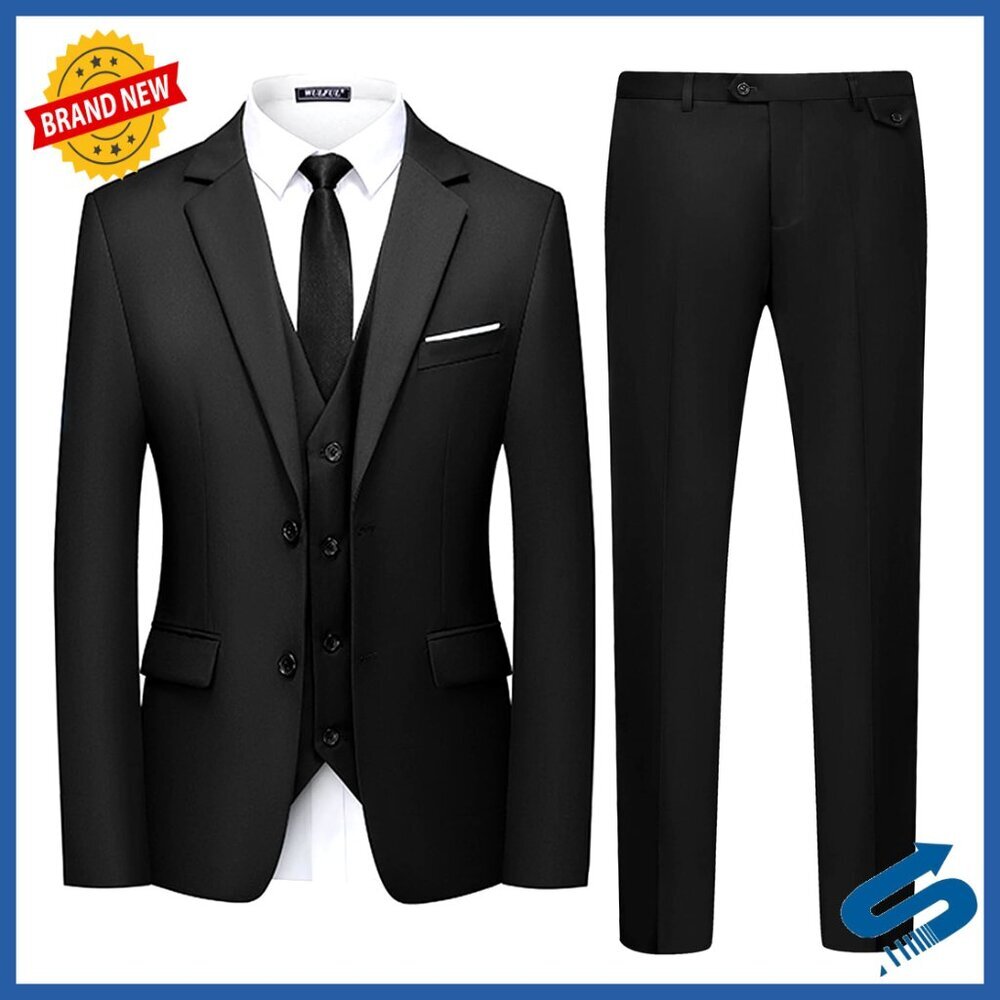 Slim Fit 3-Piece Suit Set with Blazer Vest Pants for Formal Events